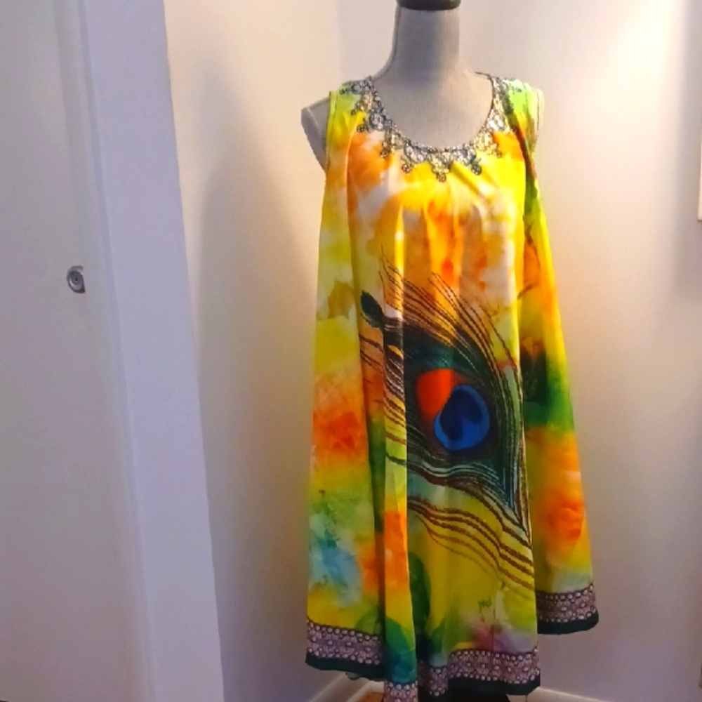 Rima Ladies Cover-up Pool Beach Vibrant Design Accents at Neckline OS NWOT